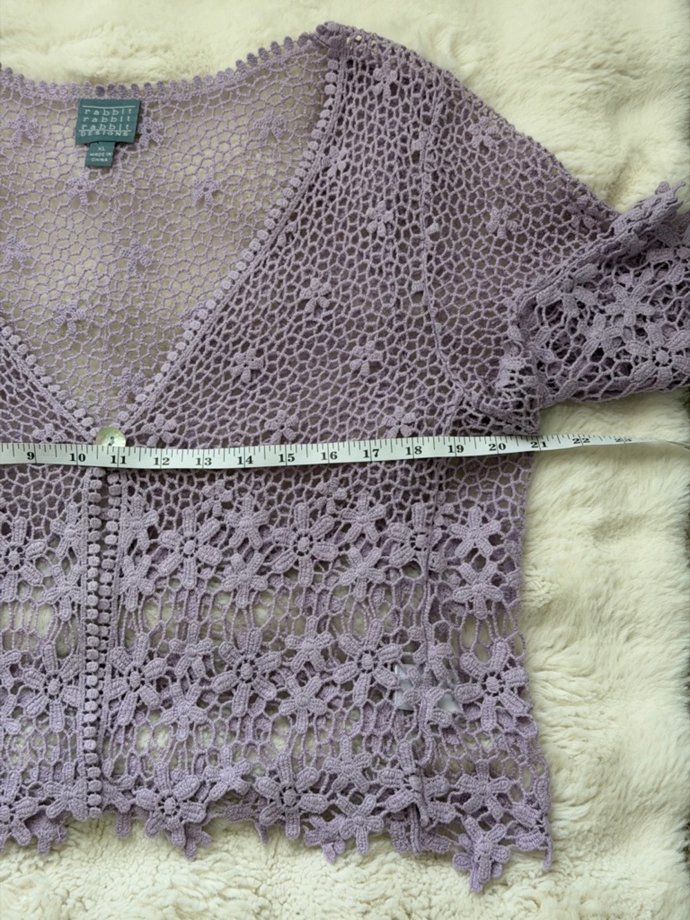Rabbit Rabbit Rabbit Lavender Crochet Floral Cotton Openwork Cardigan-XL - Picture 10 of 11